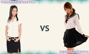 Đồng phục nữ sinh ở Thái Lan (trái) hay Nhật Bản (phải) duyên dáng hơn? (Ảnh: Designer Clothings)