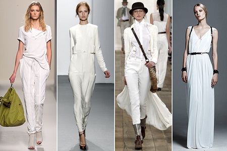 Các mẫu trang phục, từ trái: hãng Bottega Veneta, hãng Calvin Klein Collection, hãng Ralph Lauren, hãng Temperley London.